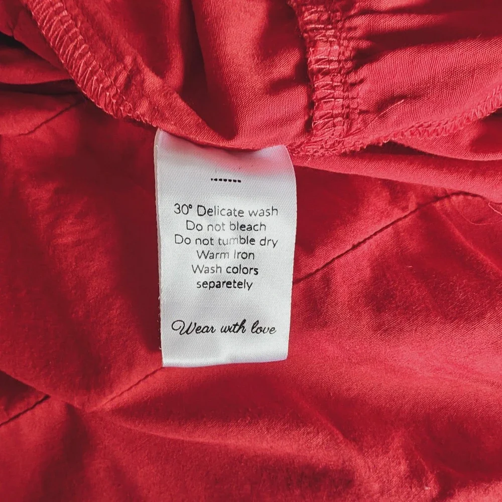 Red Cotton Puff Sleeve Babydoll Pintuck Tiered Mini Dress made by E.L.F. XL - Picture 7 of 11